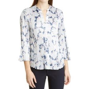 Vince Lotus Pleated Blouse in Tide Pool Blue Womens Size XL NWT Button Front